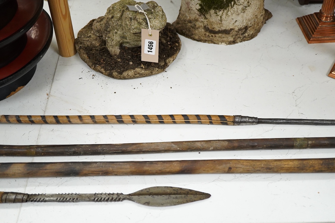Three Zulu spears and a similar spear head (4) longest 175cm
